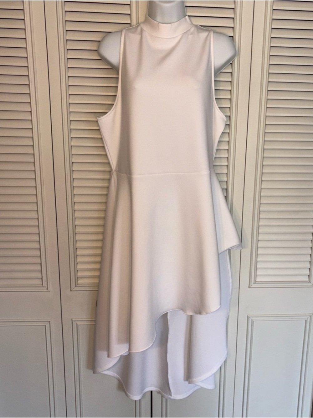 New York & Co. White Sleeveless Asymmetrical Dress Sz XL Athletic Stretch Summer